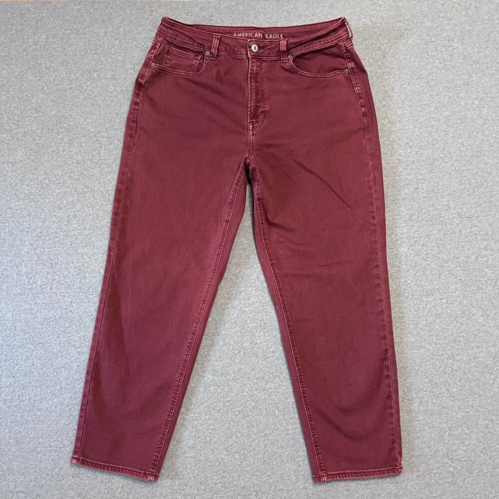 American Eagle Jeans Womens 14 Red Burgundy Mom Stretch High Rise Denim